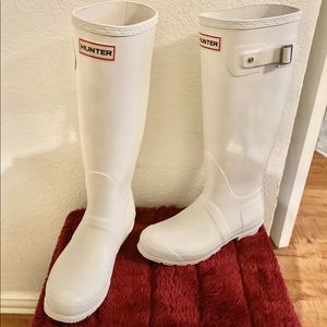 Hunter White Tall Rain Boots | 7